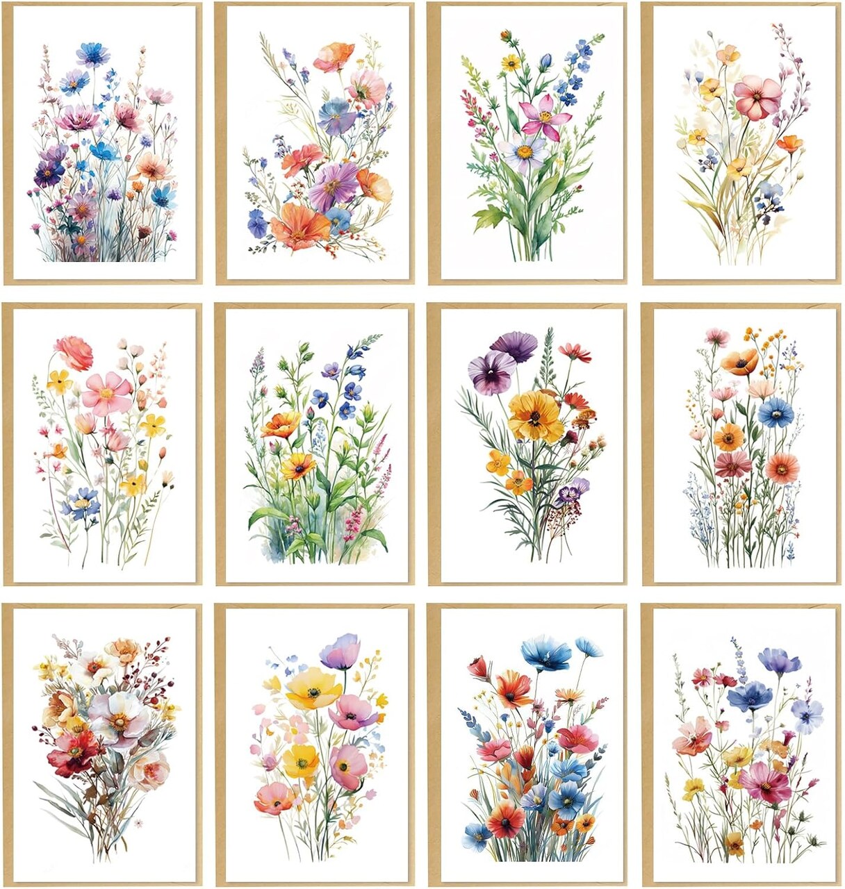 24 Floral Blank Cards and Envelopes, 4x6 Wildflower Blank Note Cards for All Occasions - Sympathy Thank You Condolences Funeral Thinking of You Mother's Day Wedding Graduation, Etc